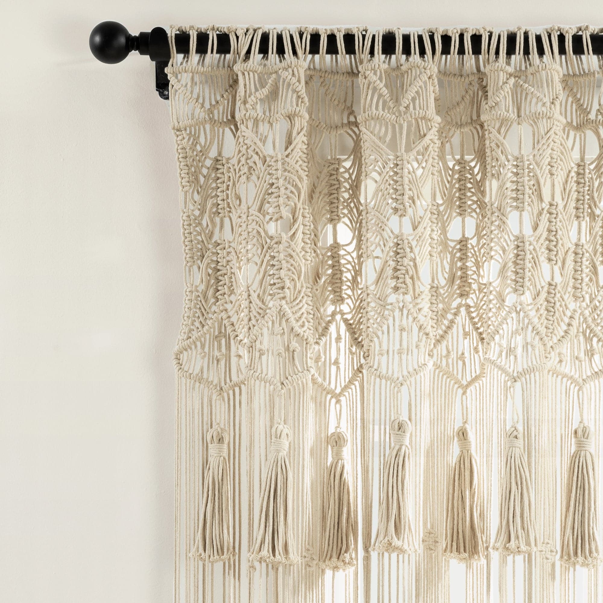 Boho Macrame Tassel Cotton Window Curtains for Living Room, Bedroom - Handmade Bohemian Sheer Drapes with Tassel Trim - Perfect for Home Decor, Nursery & Cozy Spaces