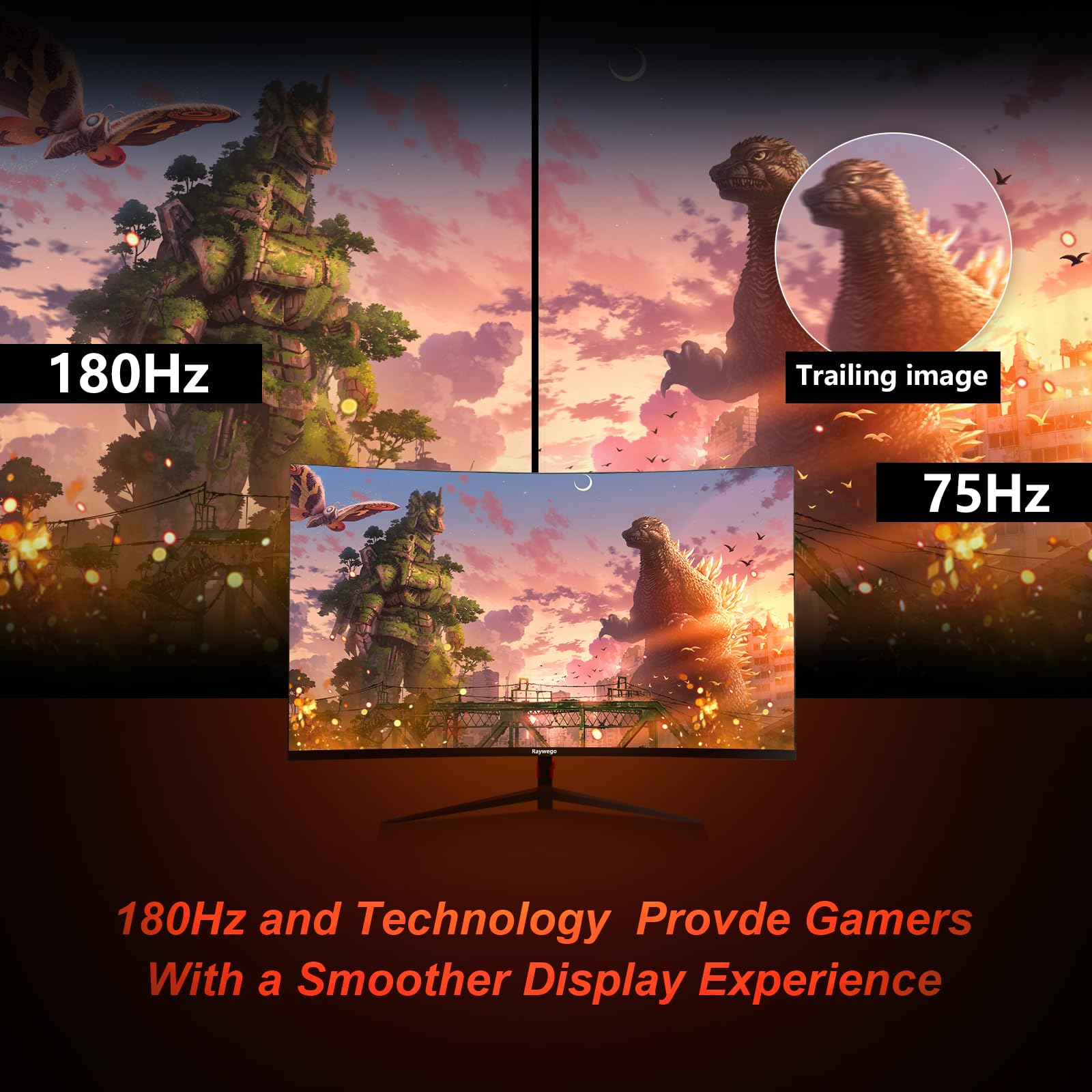 27 inch Curved Gaming Monitor 180Hz Full HD 1080P 1800R LED Computer Display with FreeSync & Eye-Care Technology, VESA Mount, DP & HDMI Ports, IPS Panel - Perfect for Competitive Gaming, Streaming & Home Office Work