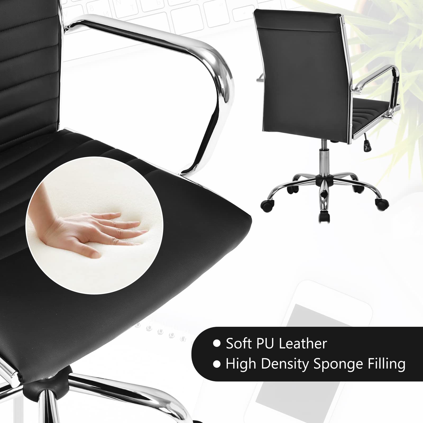 COSTWAY Ergonomic Office Chair - PU Leather High Back Executive Chair with Adjustable Height, Rocking Backrest & Lumbar Support - Ribbed Computer Desk Chair for Home & Office (Black) - Perfect for Long Work Hours & Gaming Sessions