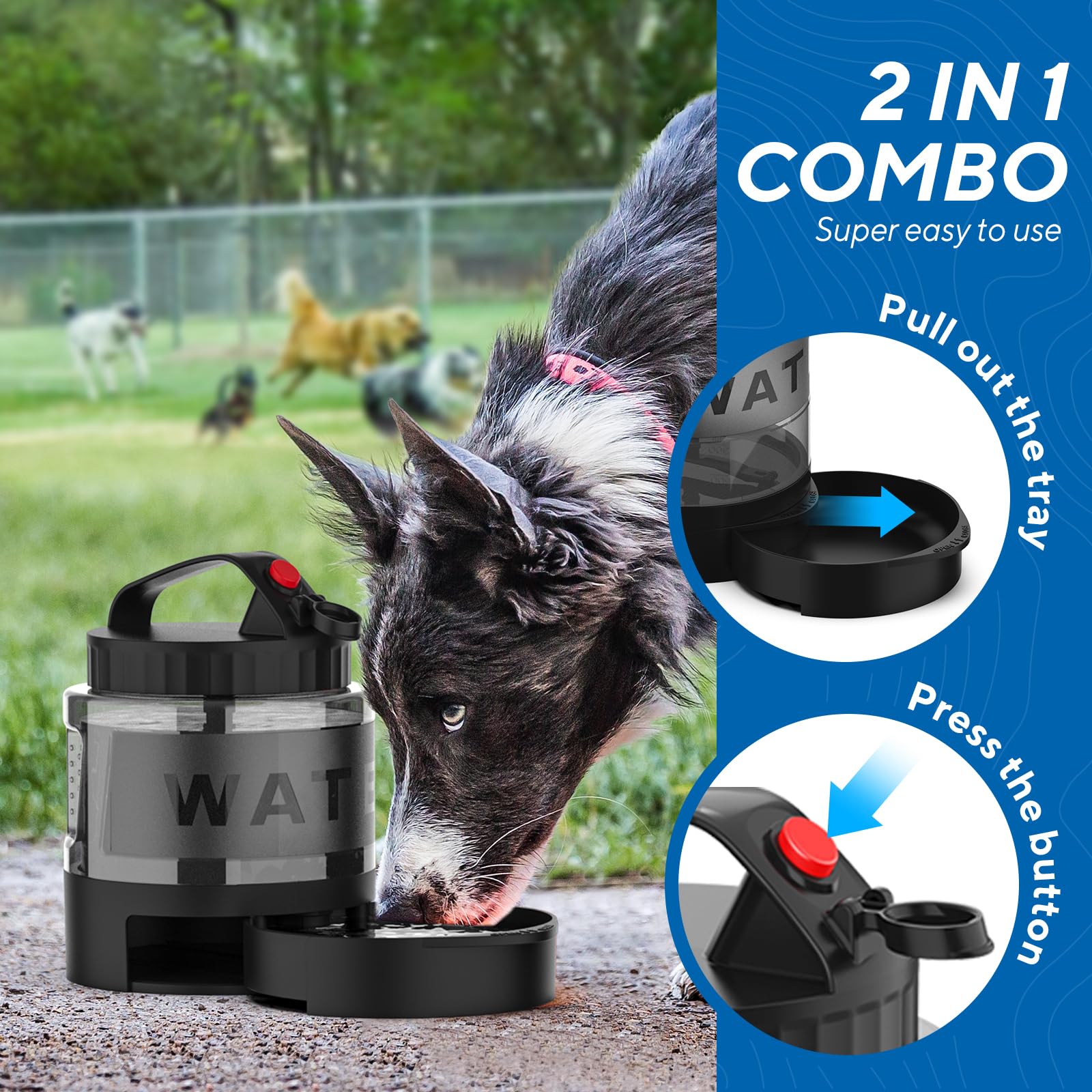 Lesotc 56oz Portable Dog Water Bottle - Large BPA-Free Travel Water Bowl Dispenser for Dogs, Essential for Camping, Beach, Hiking, Walking & Car Trips | Perfect for Outdoor Adventures with Your Pet