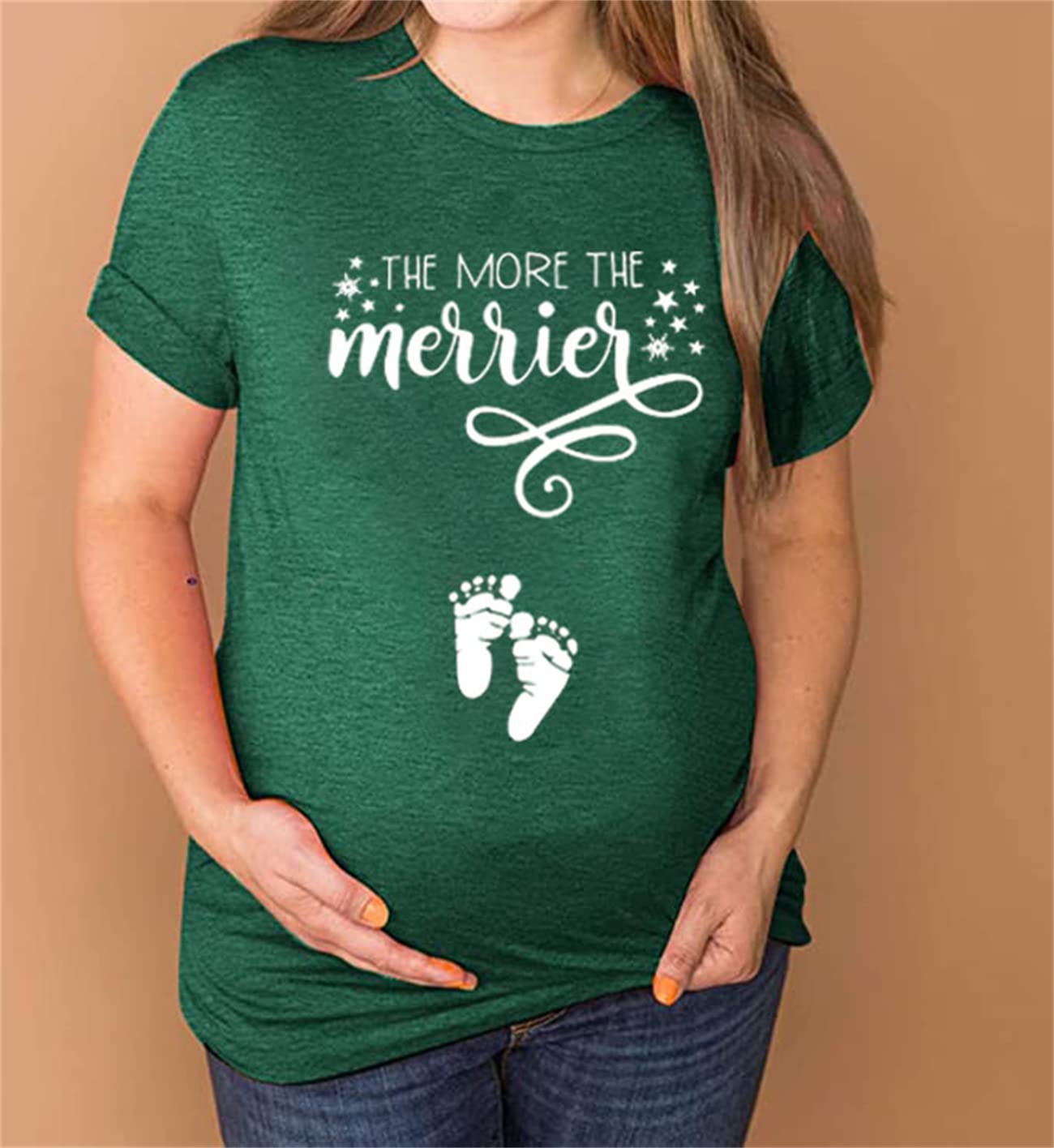 Funny Merry and Pregnant Christmas Maternity T-Shirt - Cute Pregnancy Announcement Tee for Xmas - Perfect for Holiday Photos, Baby Reveals & Festive Family Gatherings