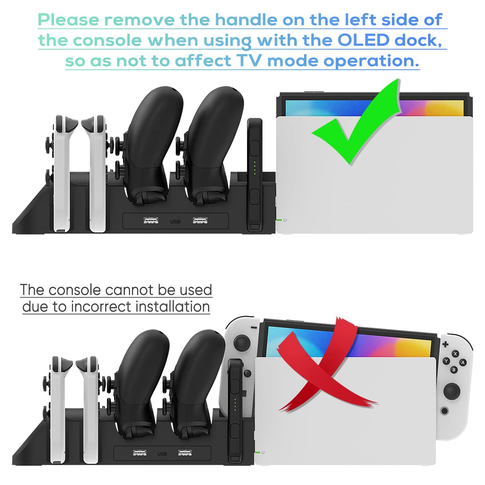 FastSnail Switch Pro Controller Charging Dock - Dual USB 2.0 Port Charger Stand for Nintendo Switch Pro Controllers, Joy-Cons & OLED Model | Multi-Function Gaming Accessory for Home & Travel Use