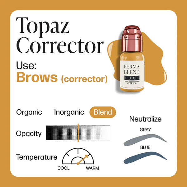 Perma Blend Luxe Topaz Corrector Pigment - Professional Tattoo Ink for Covering Scars & Stretch Marks | Perfect for Tattoo Artists & Permanent Makeup