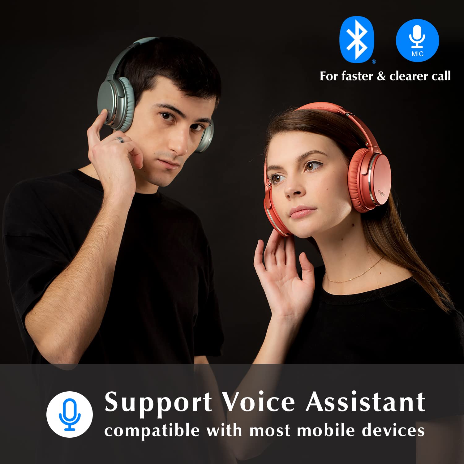 Srhythm NC35 Wireless Bluetooth 5.0 Noise Cancelling Over-Ear Headphones with Fast Charging, Built-in Mic & Mega Bass - 50+ Hours Playtime (Renewed) - Perfect for Travel, Work & Gaming