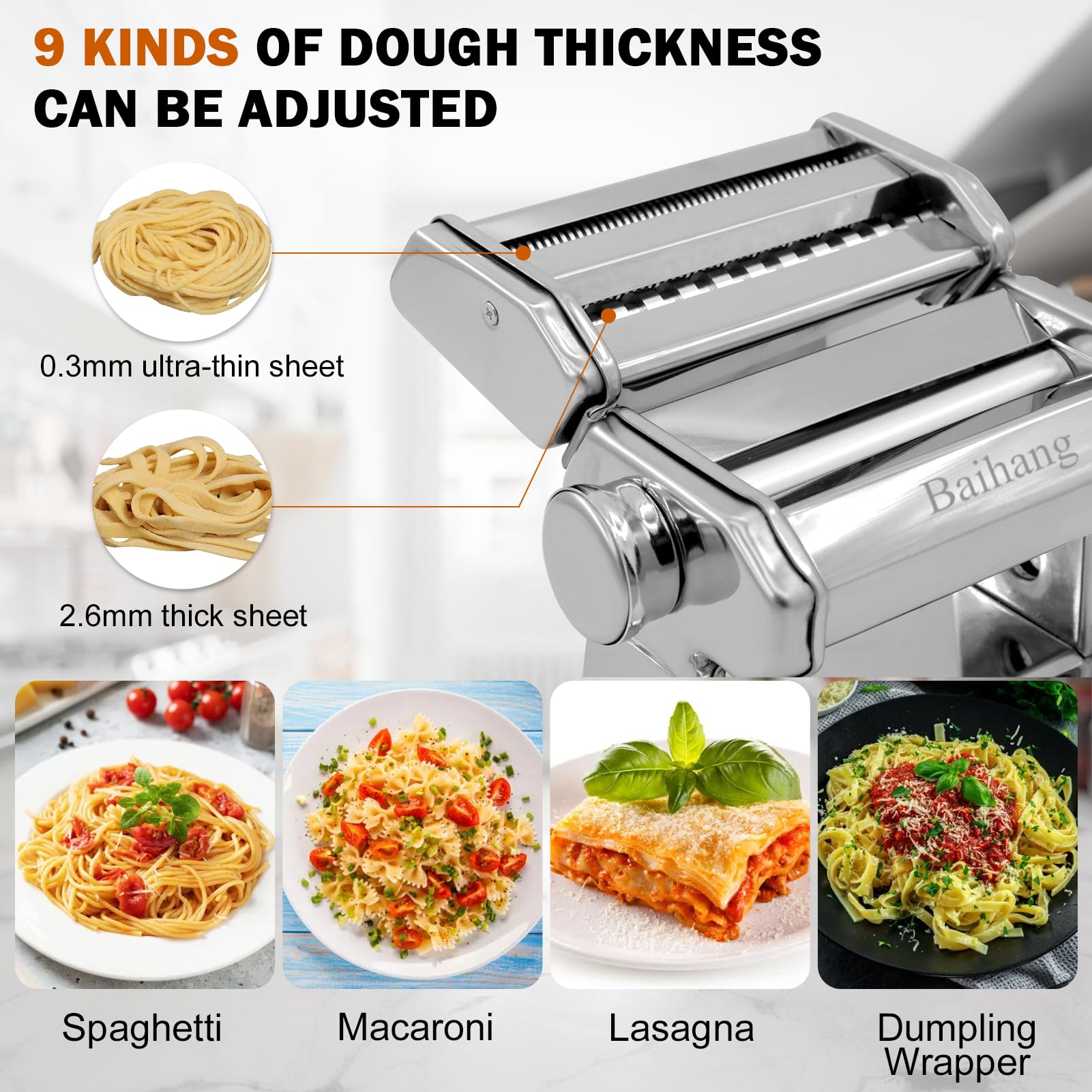 Premium 2-in-1 Pasta Maker Machine with Detachable Rollers & Cutter - 9 Adjustable Thickness Settings (1-6mm) - Includes Pasta Drying Rack - Ideal for Homemade Spaghetti, Fettuccine & Lasagna - Perfect for Italian Cooking, Family Meals & Restaurant Quality Pasta at Home