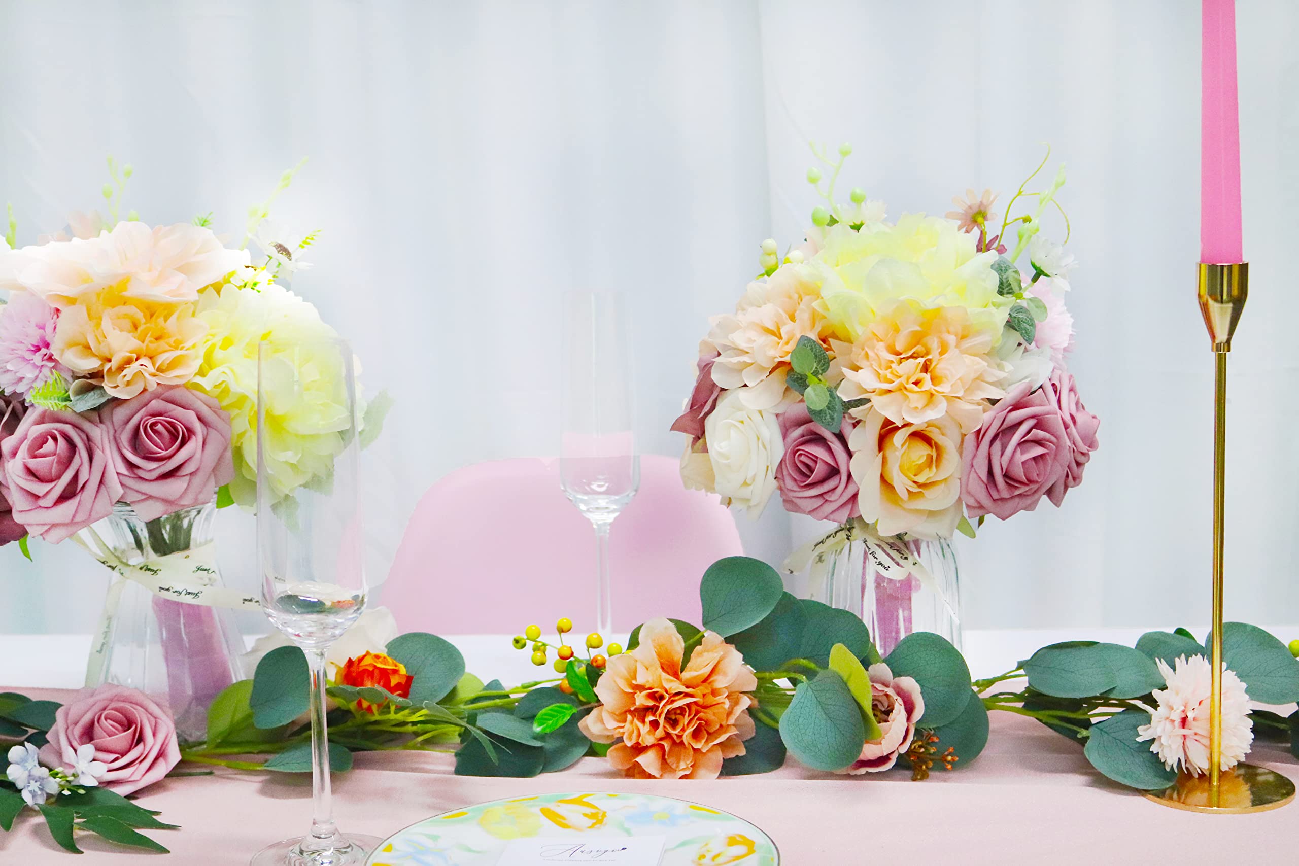 23pcs Artificial Silk Rose & Daisy Flower Bouquet with Stems - DIY Wedding Arch, Bridal Shower, Baby Shower, Home Decor & Party Centerpieces