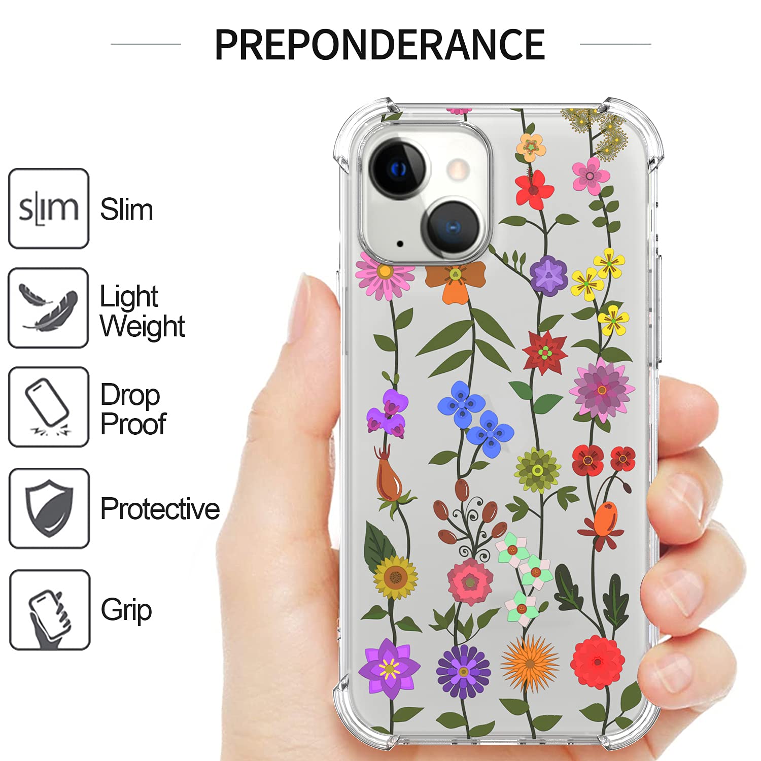 CoverON Slim Flexible TPU Clear Phone Case for Apple iPhone 13 - Flower Garden Design | Perfect for Everyday Protection & Style