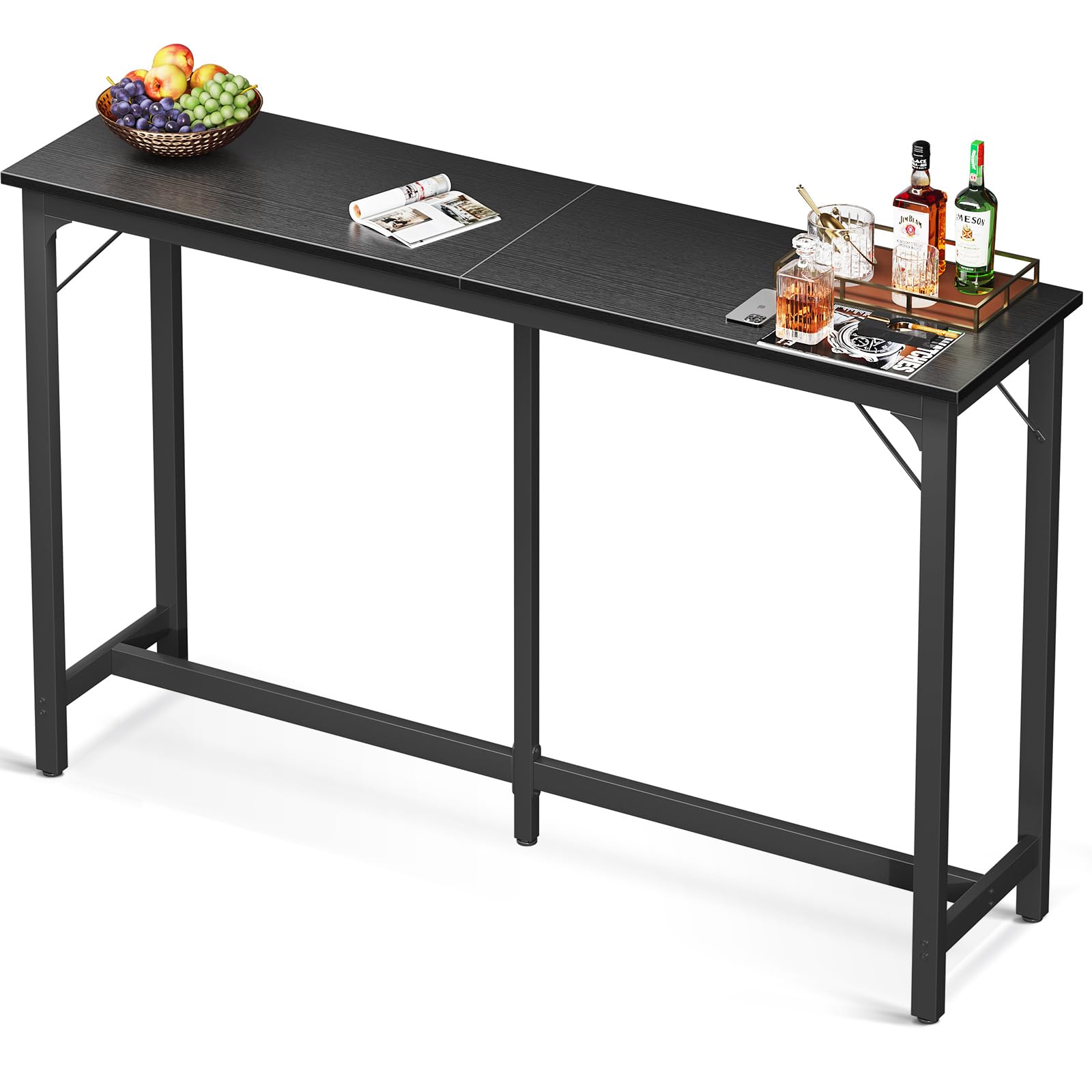 ODK 63-Inch Black Rectangular Bar Table - Counter Height Pub Table with Sturdy Metal Legs & Scratch-Resistant Top for Kitchen, Dining Room, or Home Bar | Indoor Use Only