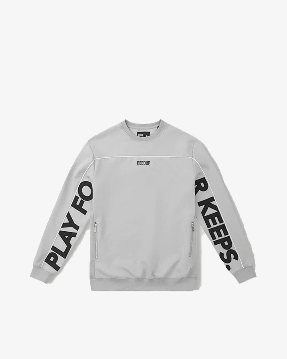 GEEDUP PLAY FOR KEEPS Grey Black Crewneck Sweatshirt for Men - Casual Streetwear Pullover for Urban Fashion & Everyday Wear