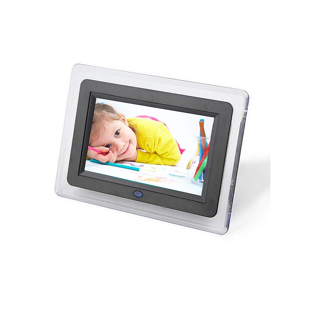 7 Inch Digital Photo Frame with USB Port - HD Widescreen 16:9 Display, Supports MP3/MP4 Videos, Alarm Clock & Calendar - Includes Remote Control (White, EU Plug) - Perfect for Home Decor, Office Display & Thoughtful Gifts