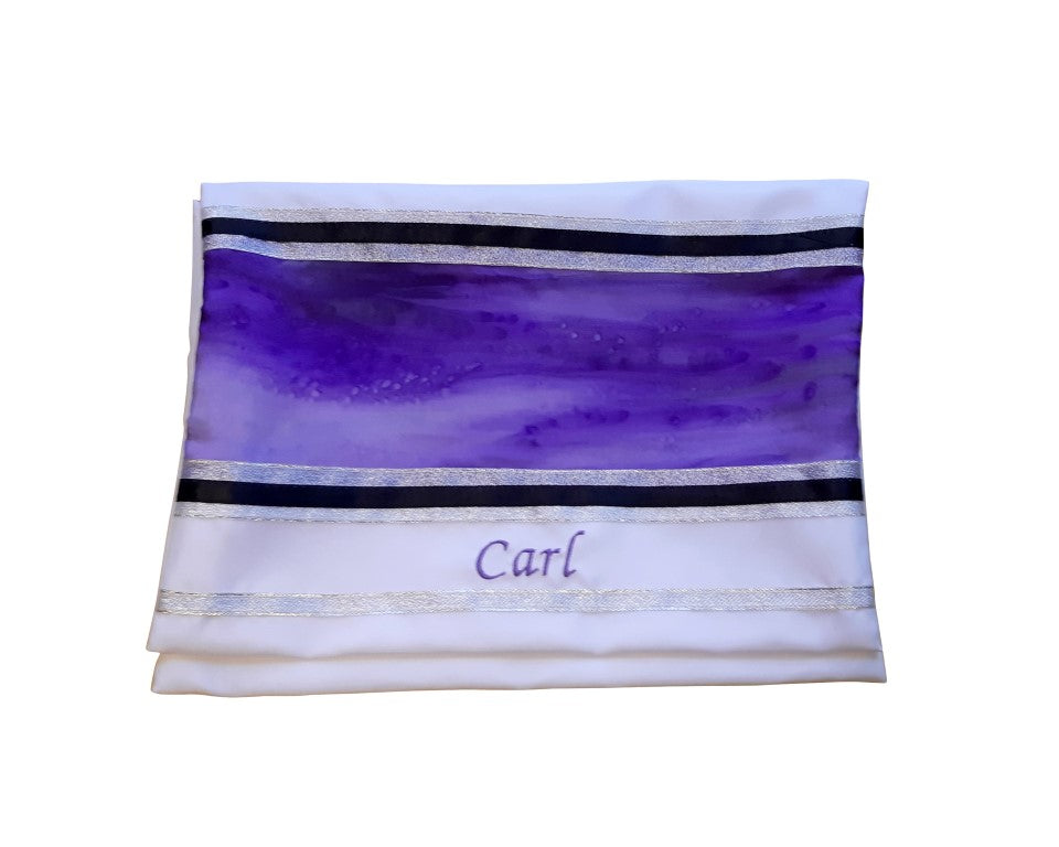 Hand-Painted Purple Marble Silk Wool Tallit Shawl - Elegant Jewish Prayer Shawl for Synagogue, Wedding & Bar Mitzvah Ceremonies