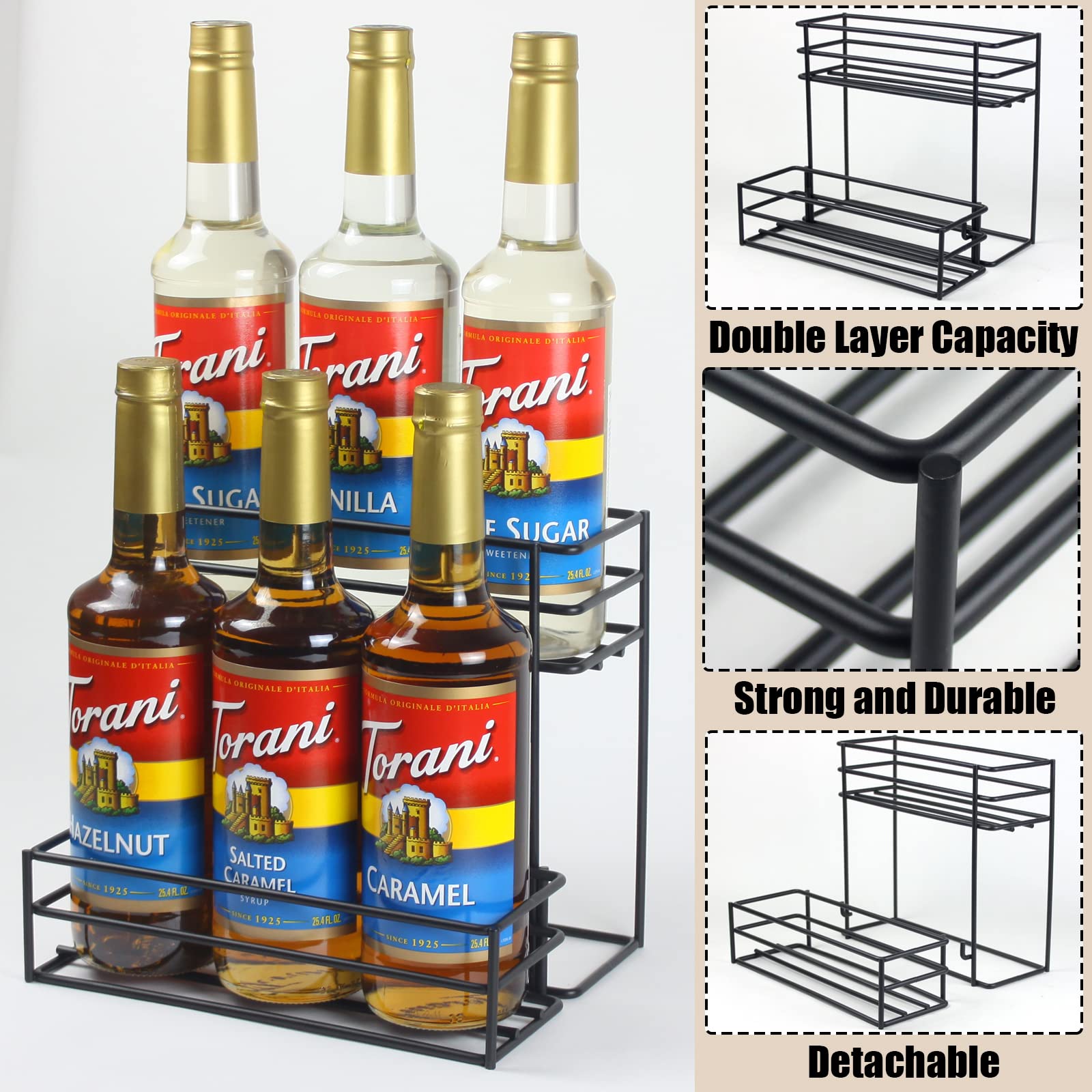 6-Bottle Coffee Syrup Organizer & Wine Rack - Space-Saving Storage for Coffee Bars, Kitchens & Home Bars - Perfect for Syrups, Wines & Salad Dressings (Ideal for Small Spaces & Entertaining)
