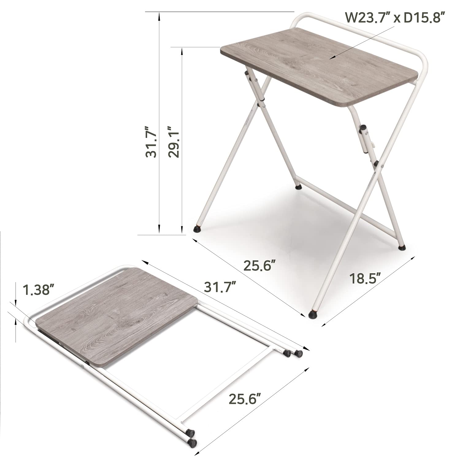 SOFSYS Modern Folding Desk for Small Spaces - Compact Computer Gaming Desk, Home Office Writing Table with Industrial Metal Frame & Premium Desktop (Gray/White) - Perfect for Dorm Rooms, Apartments & Workspace Organization