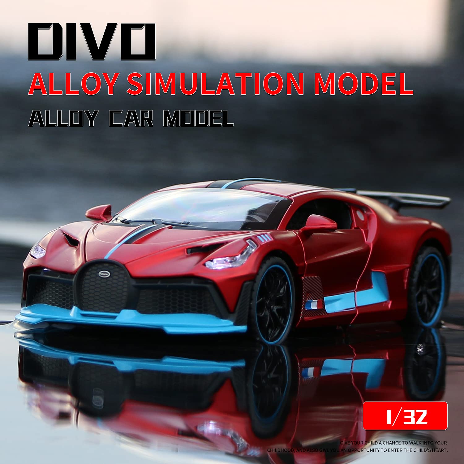 1:32 Bugatti Divo Zinc Alloy Pull Back Toy Car with Lights & Music - Diecast Model Vehicle for Kids Collection, Boys Gift, Home Office Decoration | Great for Birthday Presents, Car Enthusiasts & Young Collectors