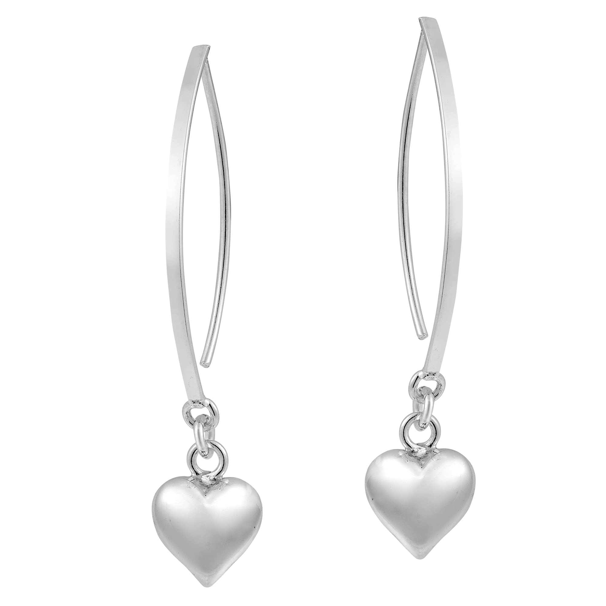 AeraVida Sweet Romance Hearts Charm .925 Sterling Silver Slide Through Hook Earrings for Women | Elegant Heart Shaped Dangle Earrings | Perfect for Valentine's Day, Date Night & Special Occasions