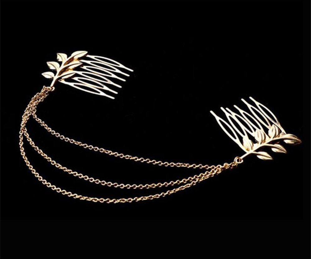Yueton 2 Pack Fashion Women's Athena Olive Branch Tassel Leaf Hair Clips - Boho Hair Barrettes Bobby Pins for Bridal Headwear, Edge Clips, Cuffs & Headbands - Perfect for Weddings, Parties & Everyday Boho Style