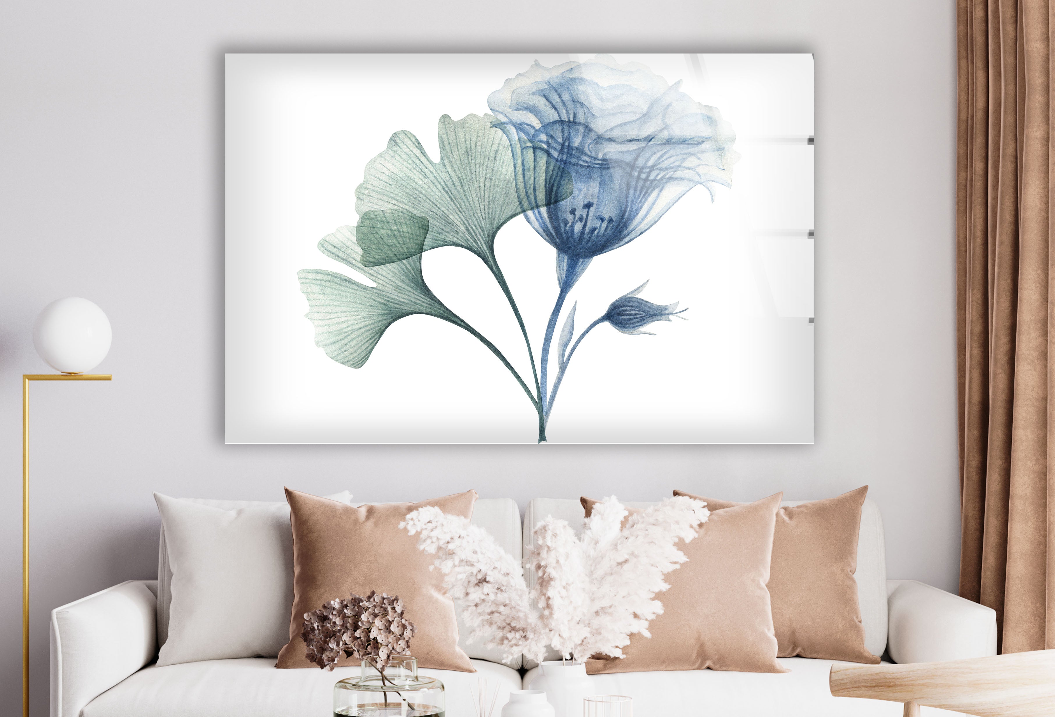 Blue Bloom Wall Art - Elegant Floral Glass Print for Modern Home Decor | Perfect for Living Room, Bedroom & Office Wall Decoration