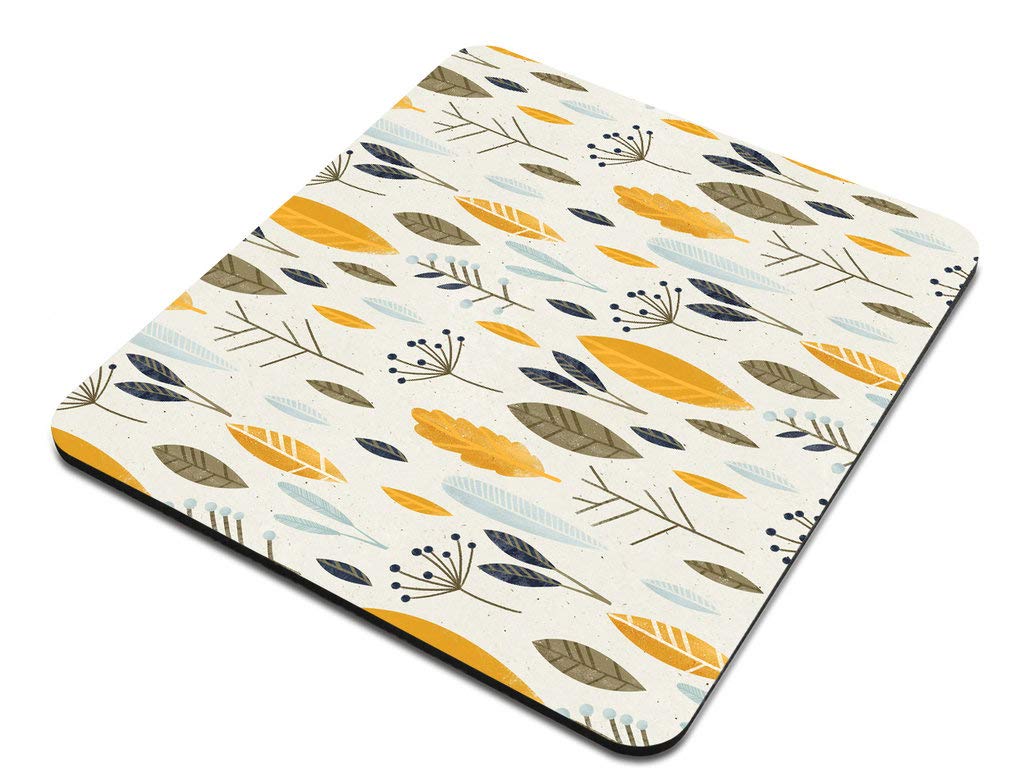 Leaf Print Mouse Pad - Autumn Floral Desk Mat with Yellow Floral Design | Non-Slip Office Mousepad, Perfect for Work, Gaming & Home Office Accessories