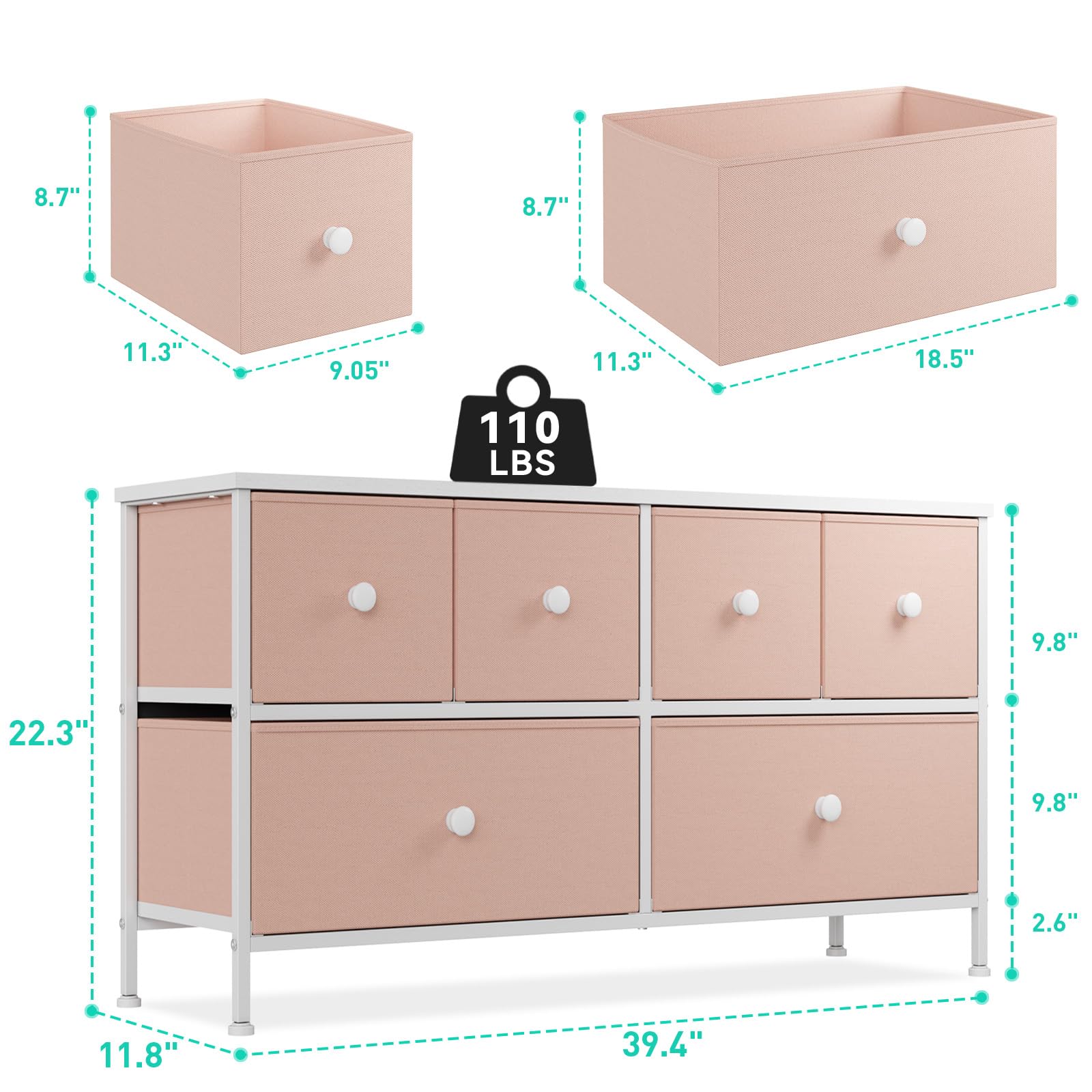Pink 6-Drawer Fabric Dresser for Bedroom - Wide Storage Chest with Drawers, TV Stand & Closet Organizer for Hallway, Nursery or Dorm Room | Modern Home Decor & Space-Saving Solution