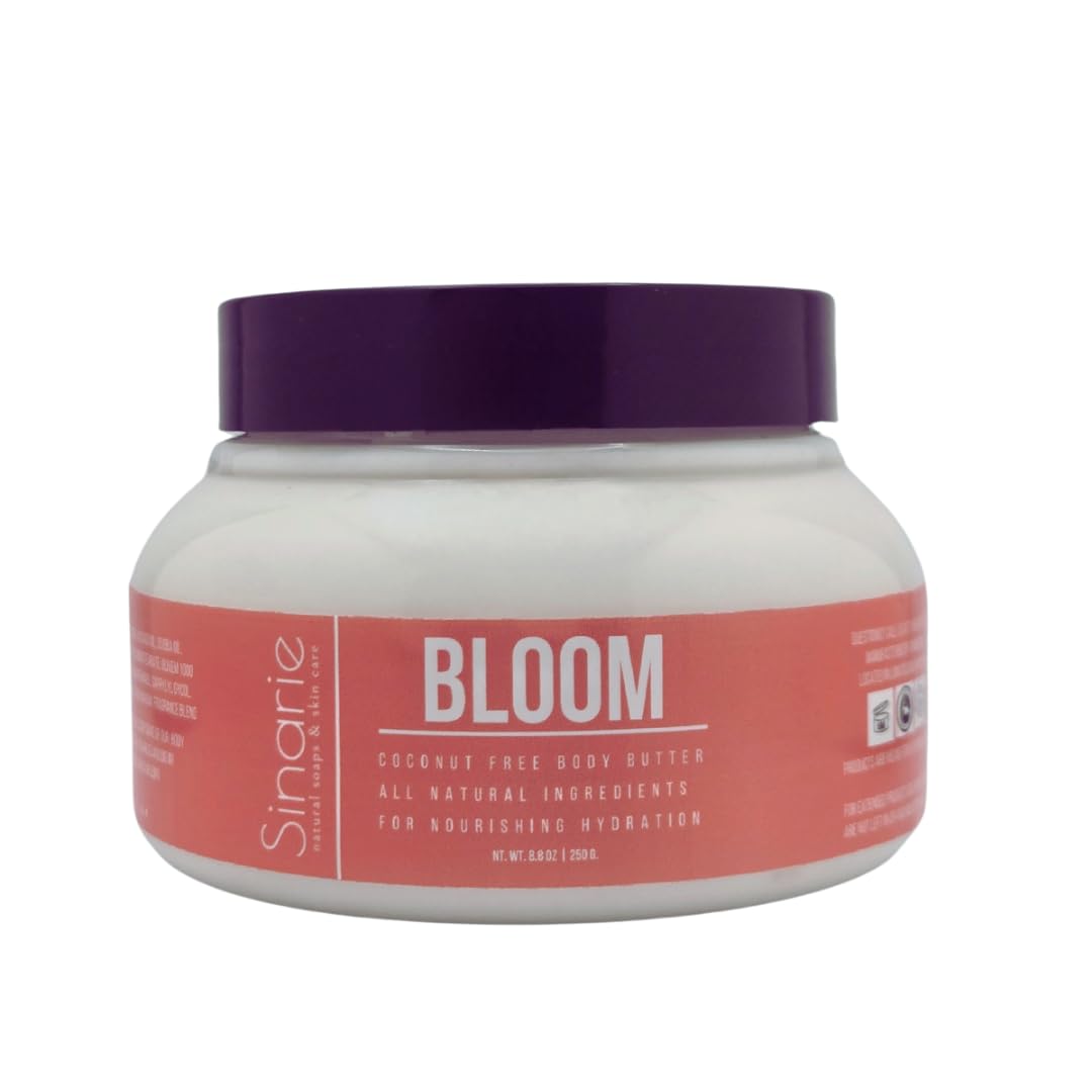 Coconut-Free Body Butter – Ultra-Nourishing Moisturizer with Mango Butter, Avocado Oil & Jojoba Oil – Hydrating & Non-Greasy Lotion for Sensitive Skin – Perfect for Dry Skin Care, Daily Moisturizing & Post-Shave Relief (8 oz, Bloom)