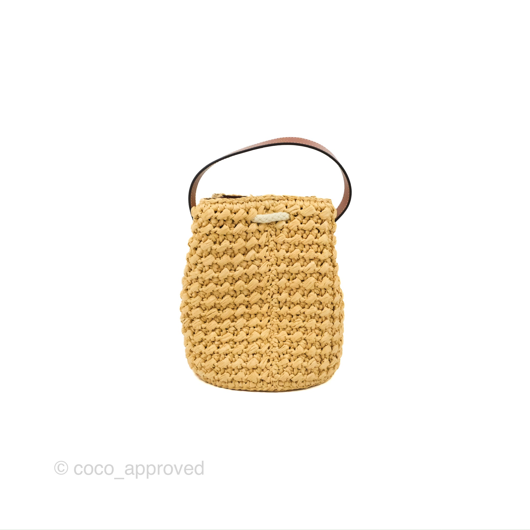 Celine Teen Drawstring Bucket Bag in Raffia & Natural Tan Calfskin - Stylish Summer Beach Tote for Women | Perfect for Vacation, Travel and Everyday Use