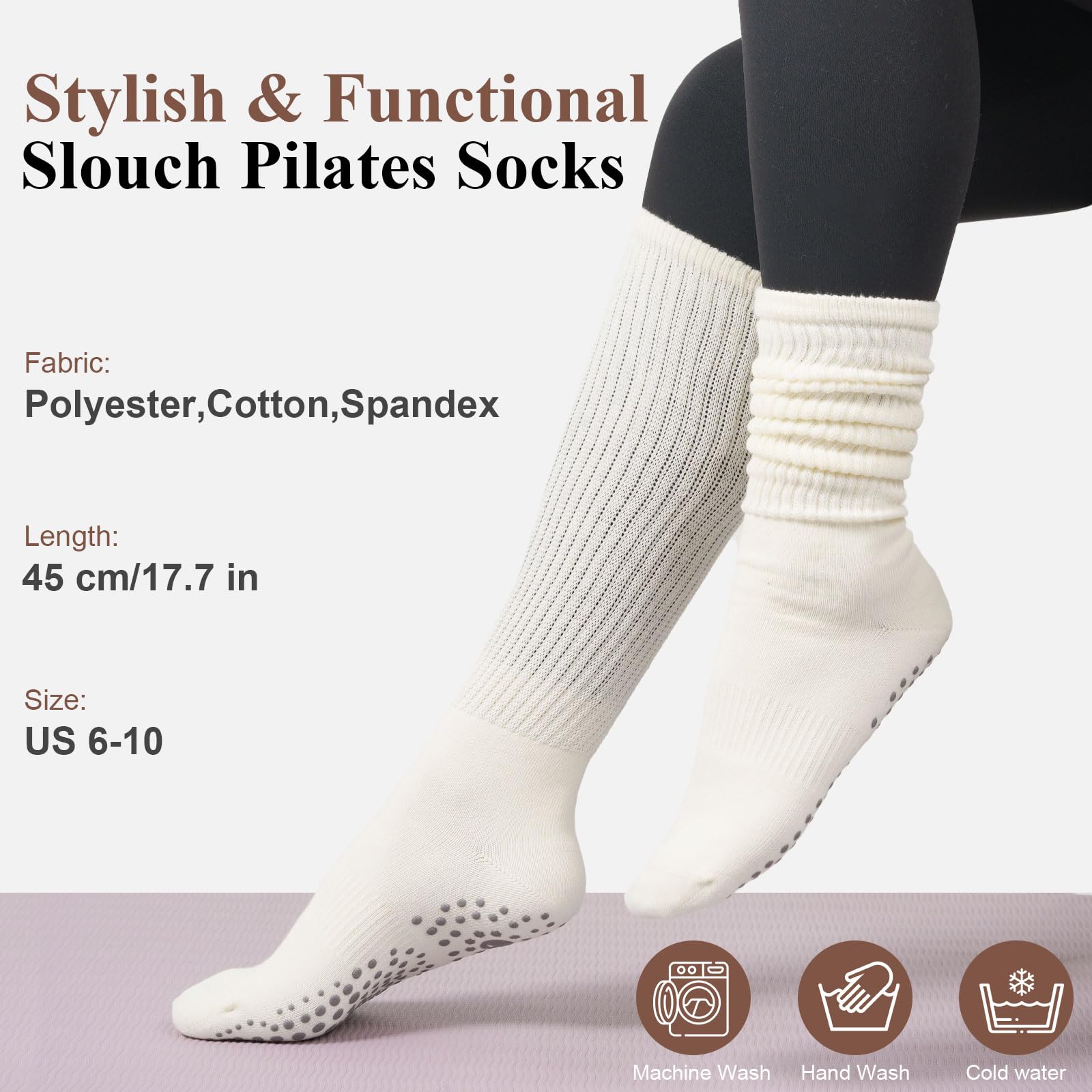 Grip Pilates Socks for Women - Non-Slip Yoga Socks with Toe Separators for Barre, Workout, Hospital, and Home Use
