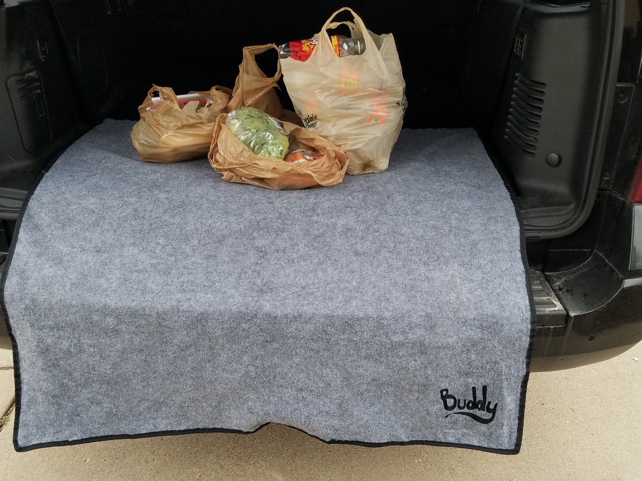 **Buddy Pay Dirt Car, Truck & SUV Universal Trunk Mat – Rear Bumper Guard Protector | Waterproof & Machine Washable | Keeps Clothes Clean & Prevents Scratches | Perfect for Camping, Groceries & Outdoor Adventures**