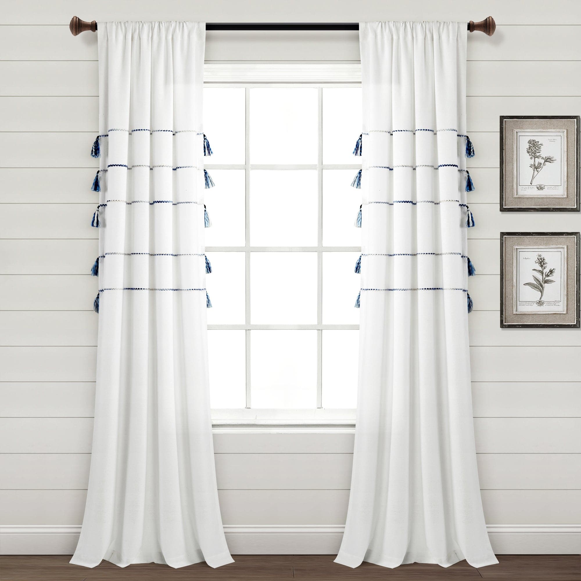 Farmhouse Boho Stripe Woven Tassel Window Curtains - Yarn Dyed Recycled Cotton Blend Panel Set (2 Pack) for Living Room, Bedroom & Dining Room Decor