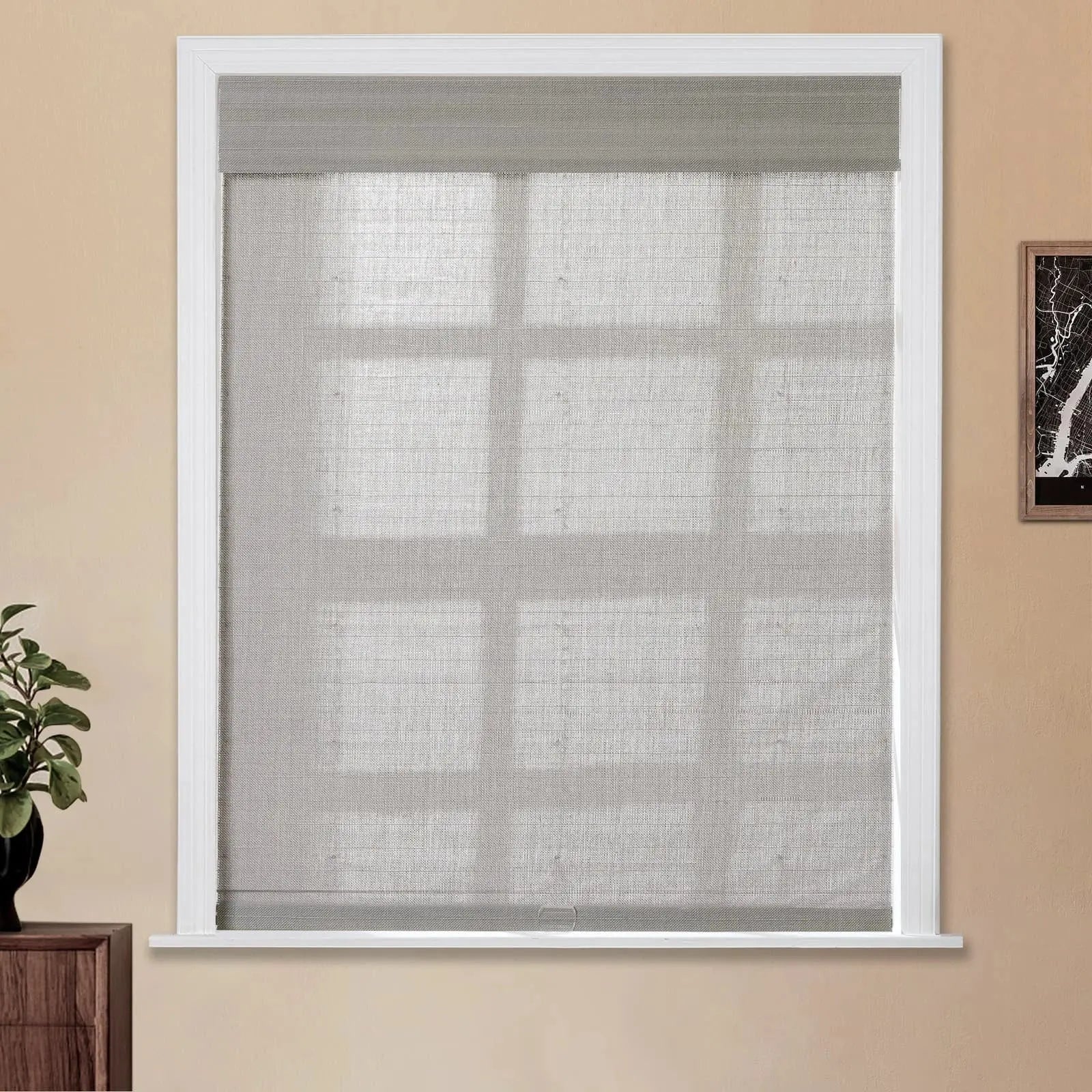 Natural Woven Bamboo Window Shade - Slate Color | Eco-Friendly Roller Blind for Privacy & Sun Protection | Perfect for Living Room, Bedroom & Patio