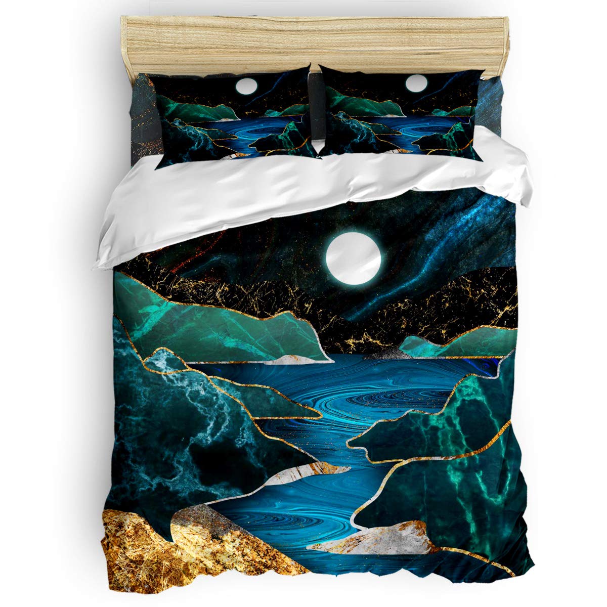 Pink Sky Full Size Duvet Cover Set - Soft Watercolor Mountain Night Landscape Bedding for Kids & Adults | Toddler Baby Bed Sheets | Cozy Home Decor for Bedroom & Nursery
