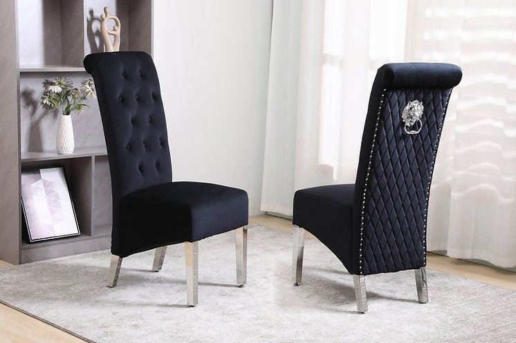 Luxury Black Velvet Dining Chairs with Diamond Stitching - Set of 2 for Elegant Home Decor & Dinner Parties