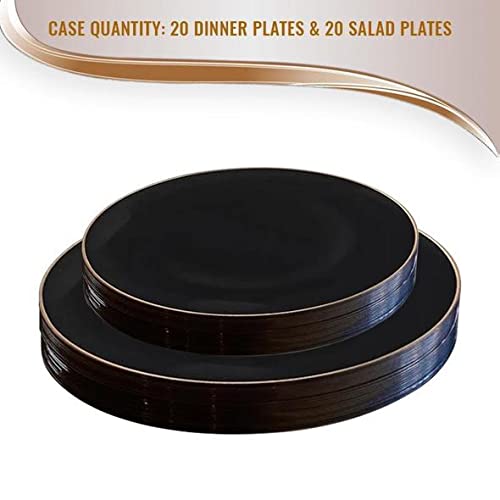 Eco-Friendly Disposable Plastic Plates with Elegant Rim Design - Bulk Round Dinnerware Set for Wedding, Birthday Party & Special Events (Black & Gold, 120-Piece Combo) - Perfect for Catering, Picnics & Outdoor Gatherings