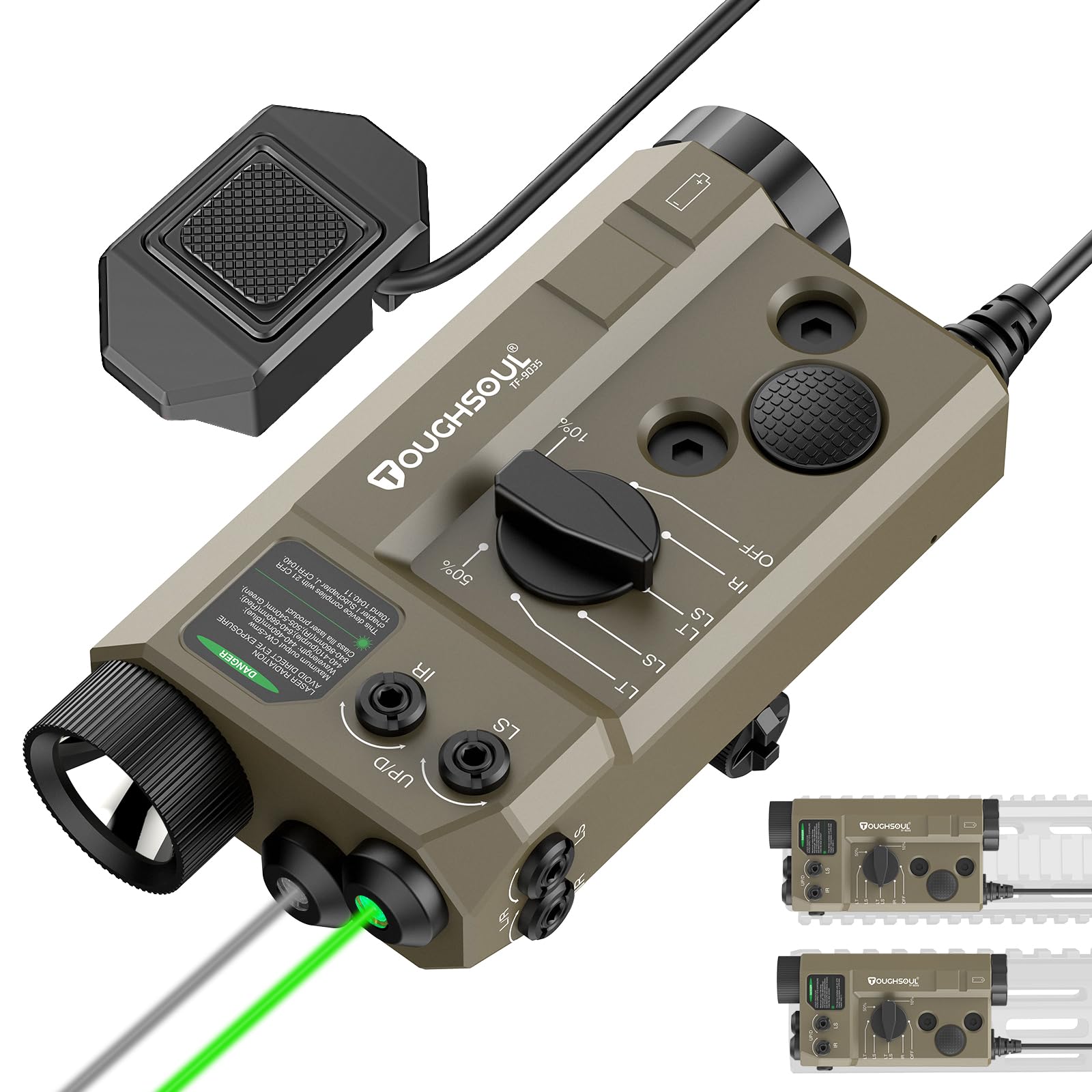Tactical Flashlight with Green Laser & IR Combo - 1200 Lumen Rifle Light with Remote Pressure Switch | Picatinny & M-LOK Mount | Hunting, Home Defense & Outdoor Activities