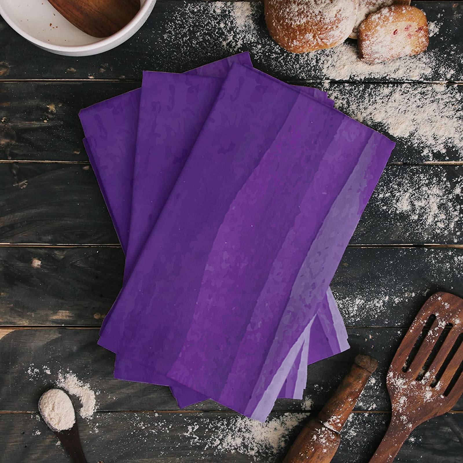 Premium Ombre Purple Kitchen Towels Set - 4 Pack Soft Absorbent Cotton Dishcloths (18x28 Inches) for Dishes, Bar & Tea Towels - Perfect for Kitchen, Dining & Hosting Gifts