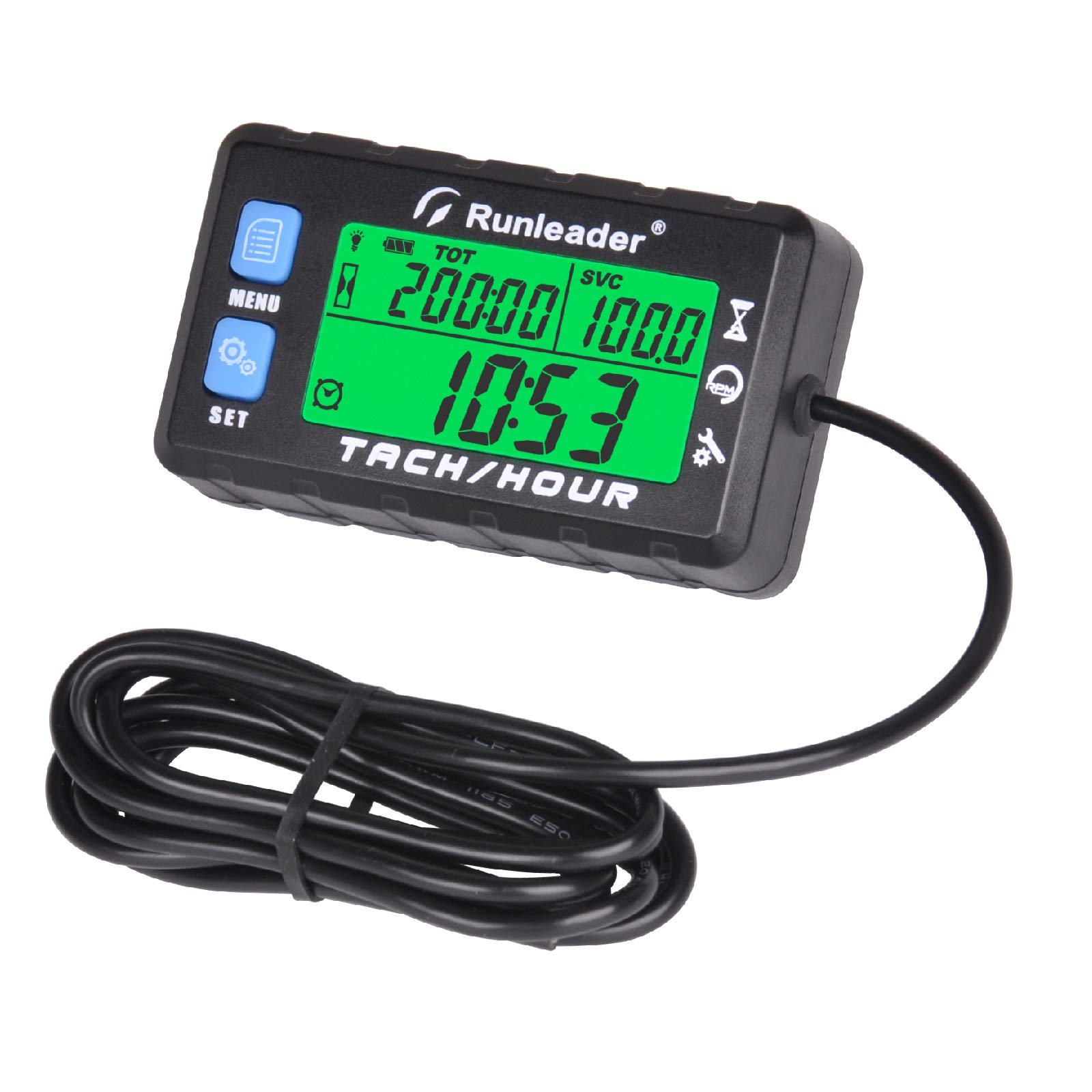 Runleader Digital Hour Meter & Tachometer with Maintenance Alert - Adjustable RPM Reminder, Replaceable Battery - Perfect for Lawn Mowers, Generators, Marine Engines, ATVs & Gas Powered Equipment - Track Usage & Schedule Maintenance Easily