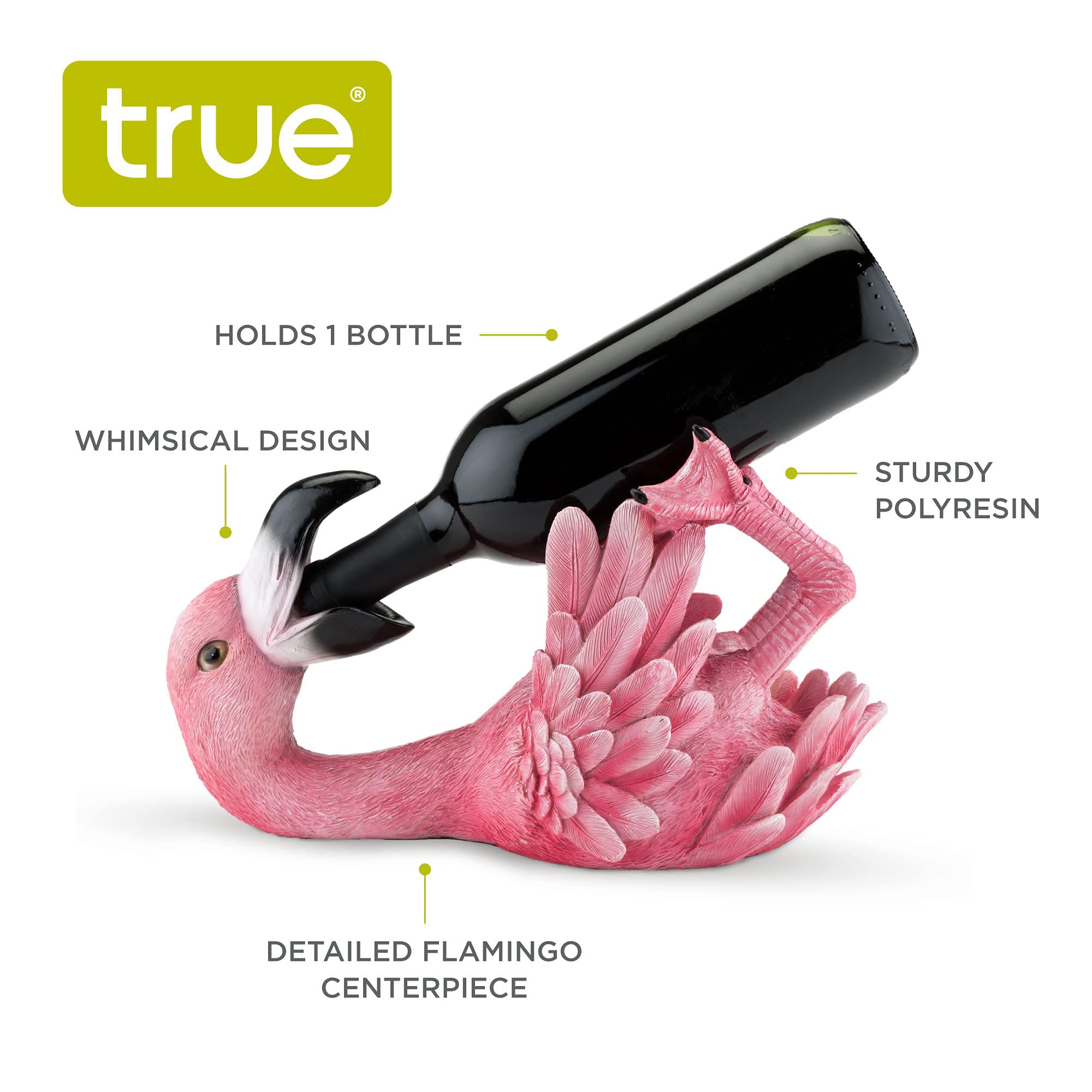 True Flirty Flamingo Polyresin Wine Bottle Holder - Decorative Kitchen & Bar Accessory for Standard Wine Bottles (Set of 1) | Perfect for Home Decor, Gift Giving & Tropical Themed Parties