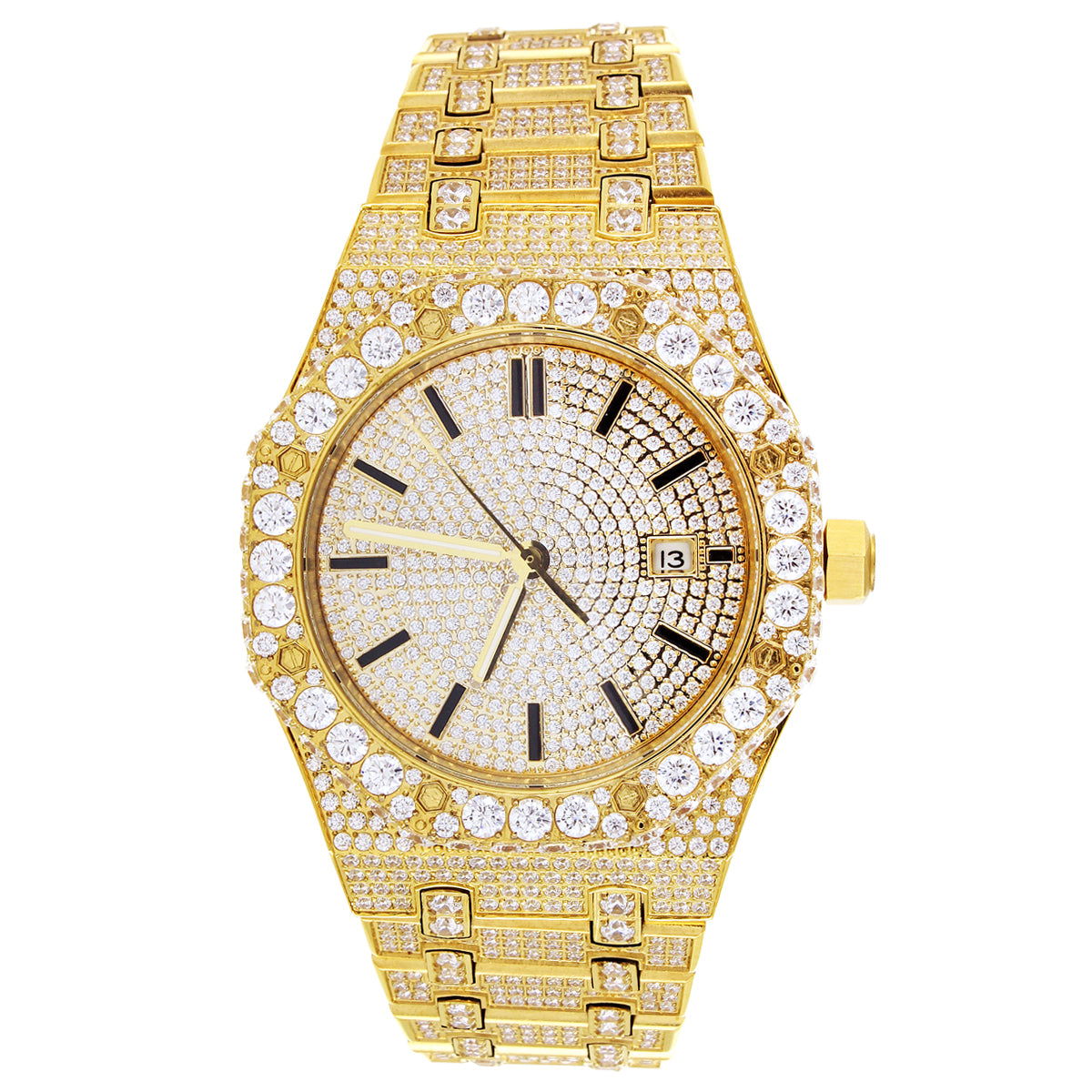 Premium Gold-Tone Solitaire Bezel Presidential Stainless Steel Watch - 41mm Men's Luxury Timepiece for Business, Formal Events & Gifting