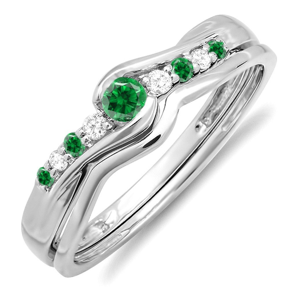 Dazzlingrock Collection 10K Solid White Gold Emerald & White Diamond Bridal Promise Engagement Ring Set - Perfect for Proposals, Anniversaries & Special Occasions