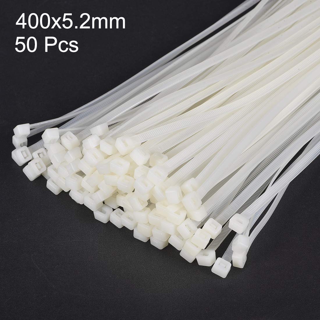 uxcell 16 Inch Nylon Self-Locking Cable Ties - 0.2 Inch Width, White (50 Pack) - Heavy Duty Zip Ties for Organizing Wires, Bundling Cables & Home Improvement Projects