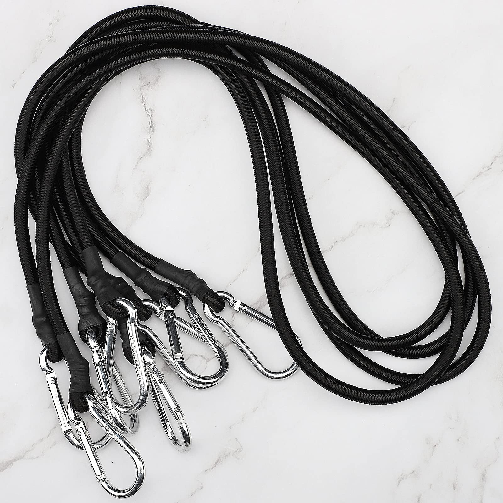 48 Inch Heavy Duty Black Bungee Cords with Carabiner Hooks - 4 Pack for Camping, Hiking, Luggage Straps & Outdoor Gear Securing