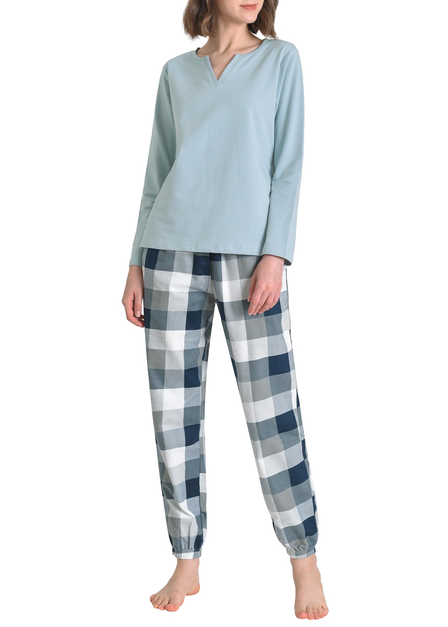 Women's 2-Piece Flannel Pajama Set - Long Sleeve Plaid Top & Jogger Pants - Soft Lounge Wear for Sleep, Relaxation & Cozy Nights at Home