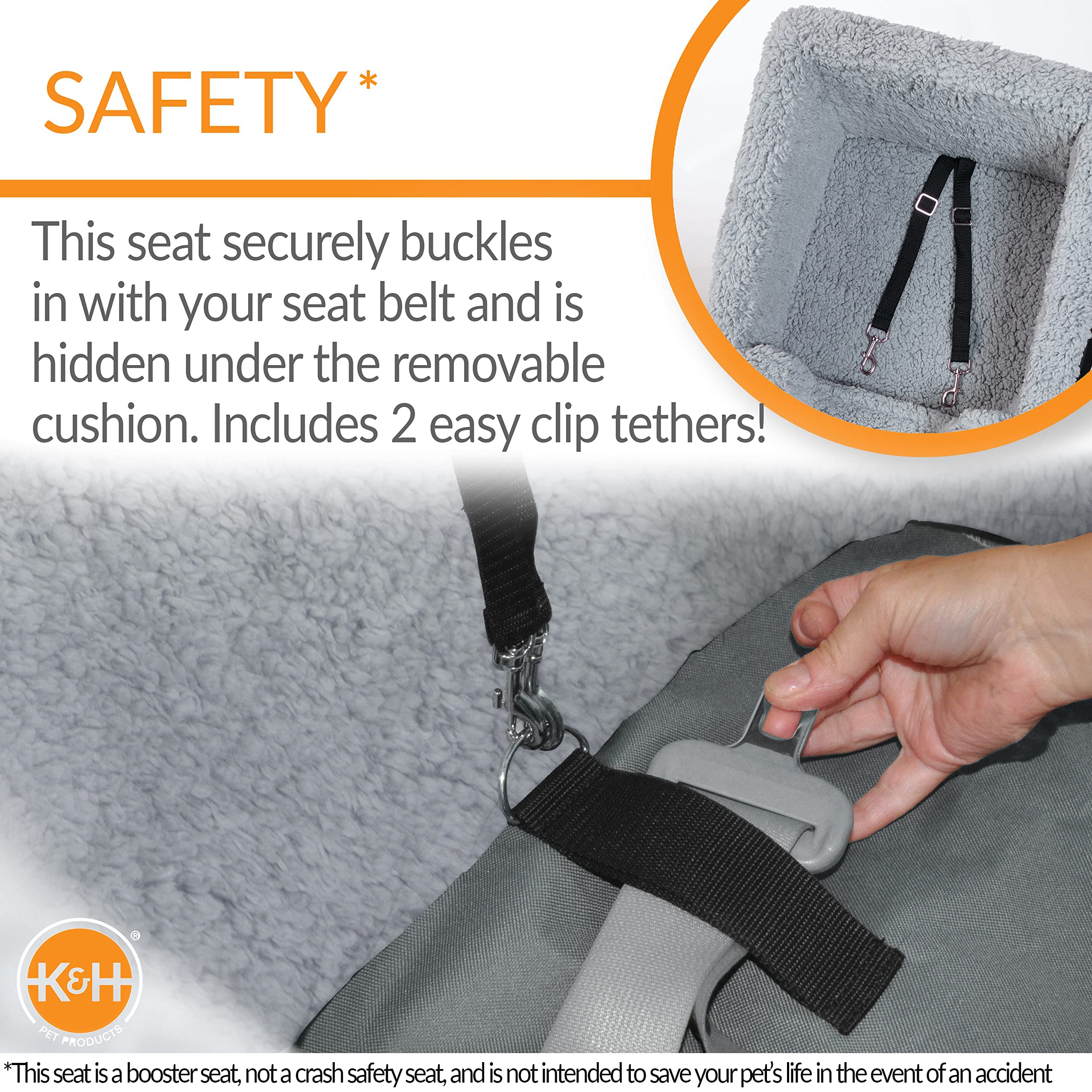 K&H Pet Products Large Rectangle Bucket Booster Pet Seat for Dogs & Cats - Collapsible Gray Car Travel Accessory | Safe & Comfortable for Road Trips, Vet Visits & Family Outings