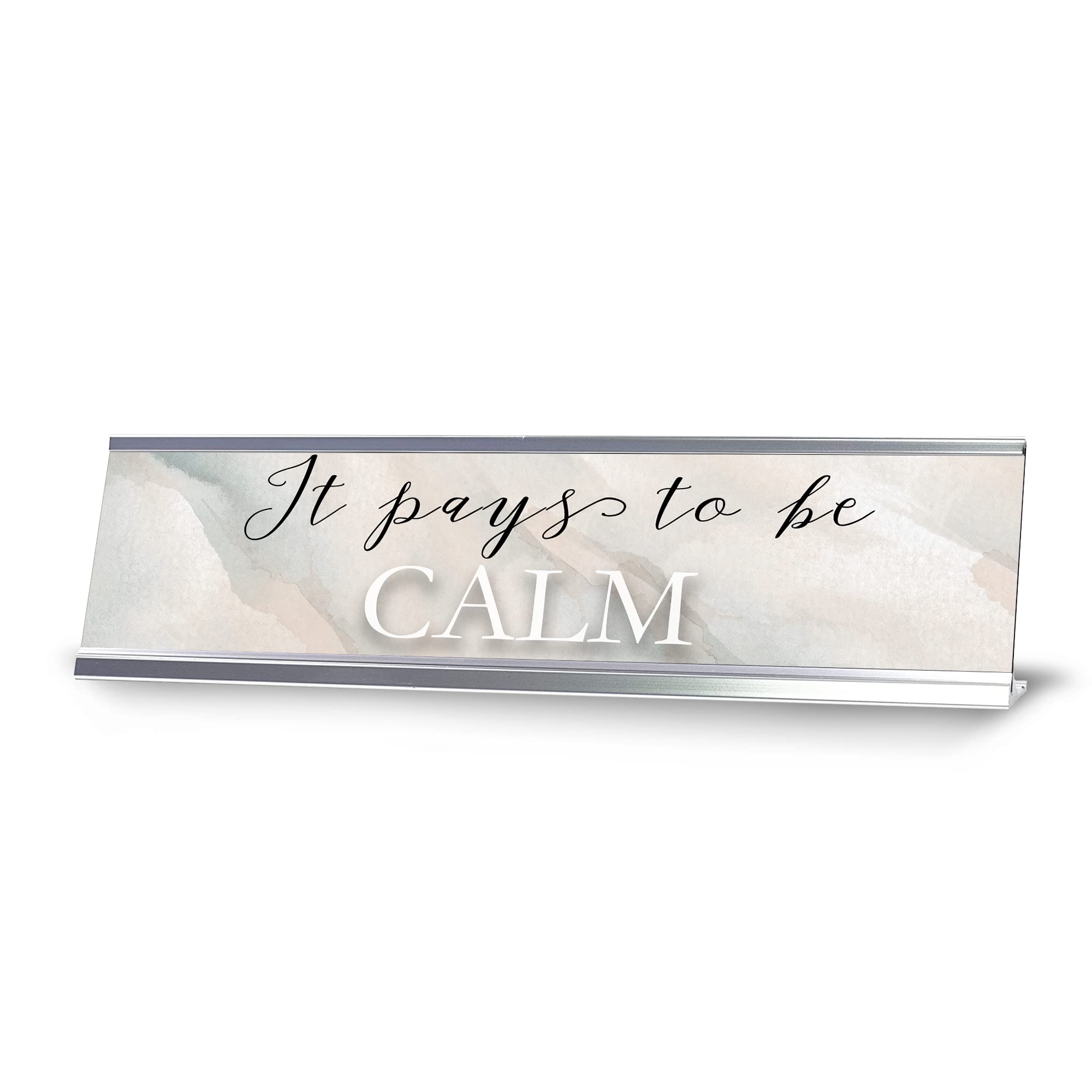 Calming Watercolor Silver Frame Desk Sign (2x8