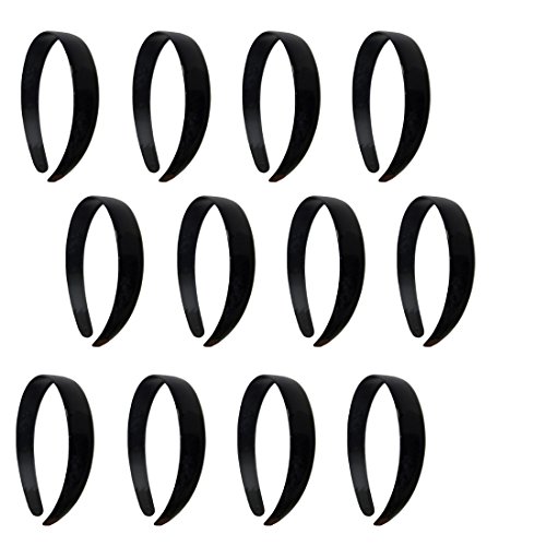 1 Dozen 1 Inch Black Plastic Headbands with Teeth - Non-Slip Hair Accessories for Women & Girls - Perfect for Sports, Workouts, Yoga and Everyday Use (Motique Accessories)