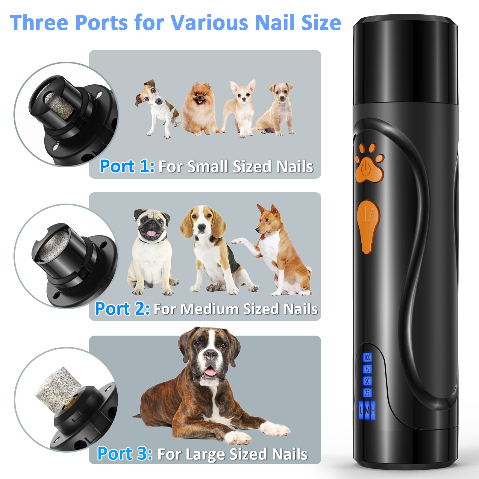 YABIFE Rechargeable Dog Nail Grinder & Clippers Kit - Super Quiet Pet Nail Trimmer for Small & Large Dogs & Cats - 3 Speed Adjustable with Extra Grinding Wheel - Perfect for At-Home Grooming & Professional Pet Care