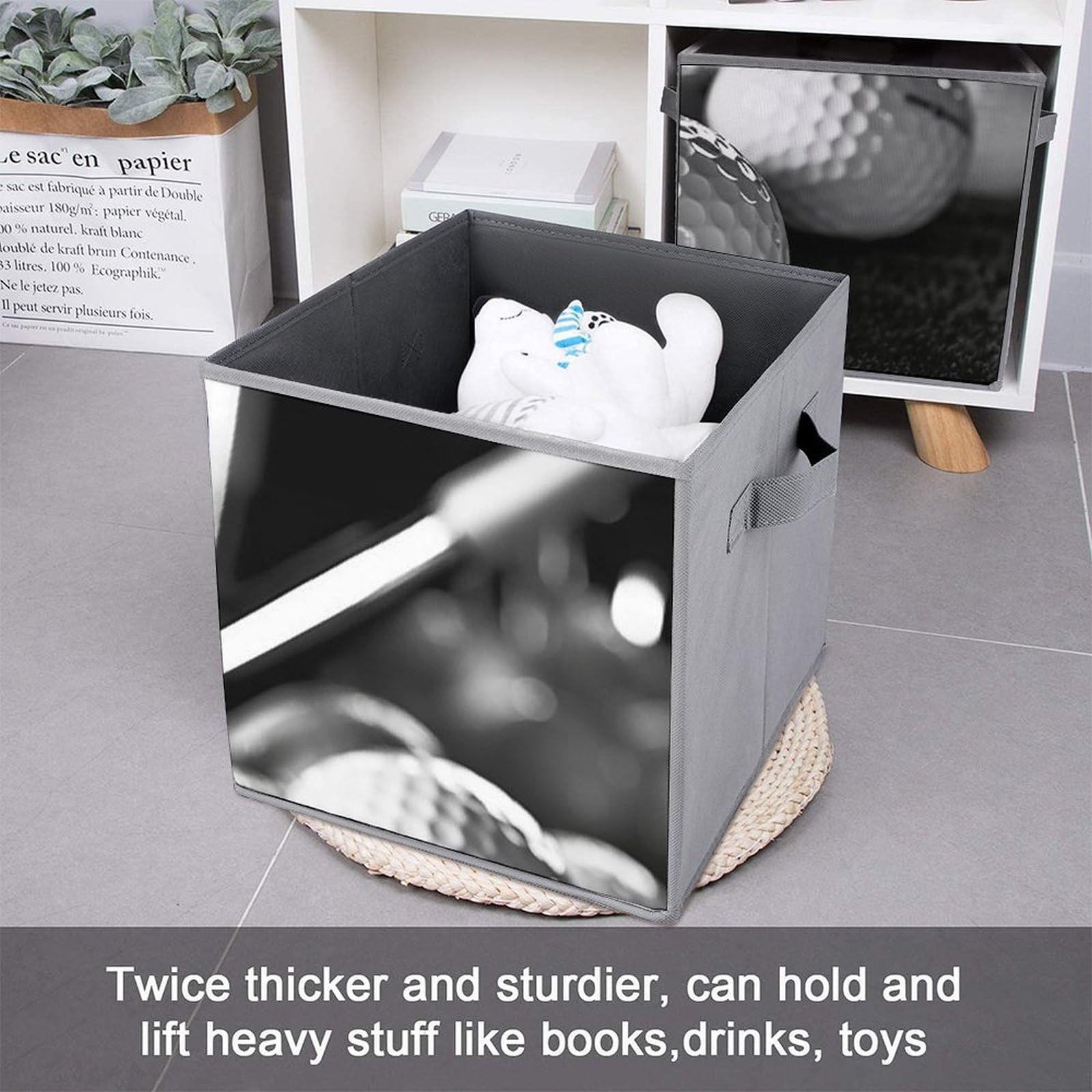 6-Pack Black & White Collapsible Golf Storage Bins with Handles - Large Closet Organizer Baskets for Clothing, Houseware & Home Organization (Perfect for Bedroom, Garage & Sports Equipment Storage)