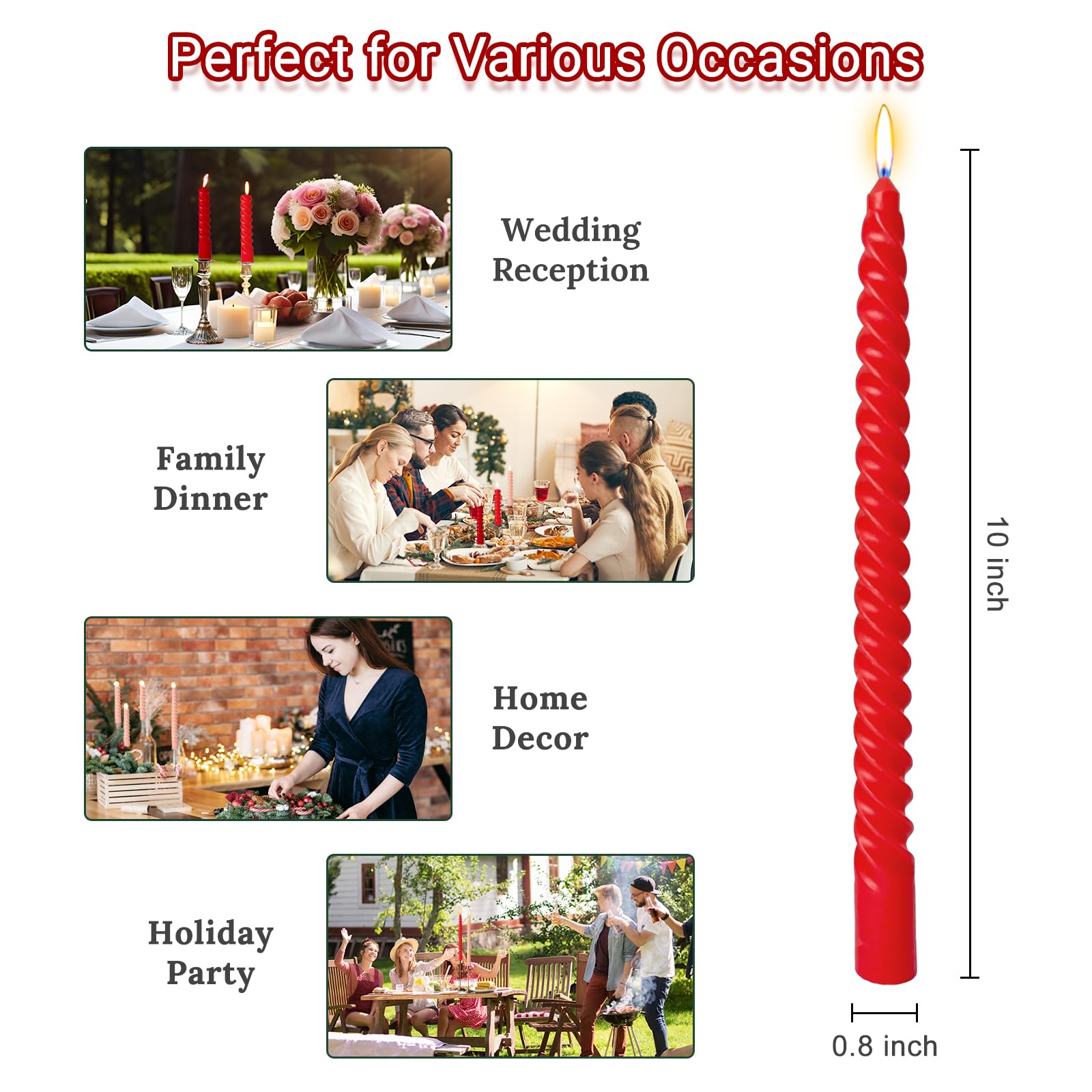 10 Inch Cream Spiral Taper Candles - 4 Pack Red-Gradient Candlesticks for Home Decor, Wedding, Dinner Party & Holiday Celebrations - Perfect for Romantic Ambiance, Table Centerpieces and Special Occasions