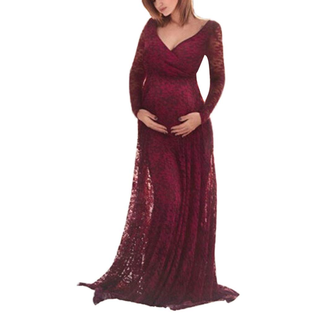 Elegant Lace Maternity Dress for Pregnancy Photos - Long Sleeve Flowy Maxi Dress for Maternity Shoot, Baby Shower & Special Occasions