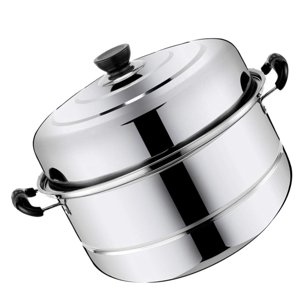 Hemoton Stainless Steel Double Tier Steamer Pot - 28cm Multifunctional Stockpot for Steaming, Cooking & Soup Making | Perfect for Home Kitchen, Meal Prep & Large Family Gatherings