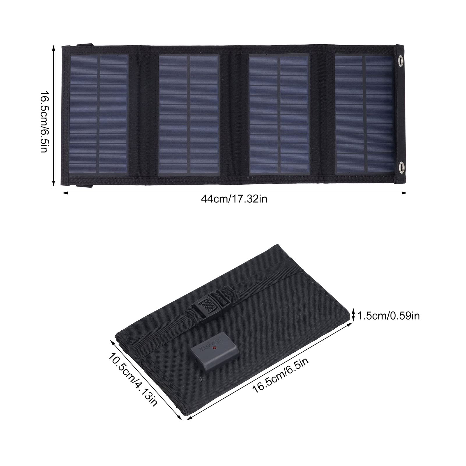 EXCLUZO 10W Foldable Solar Charger - IP65 Waterproof Portable Solar Panel with 5V USB Output for Hiking, Camping, Backpacking & Outdoor Adventures (Black)